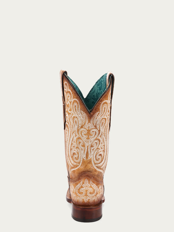 Corral Boots A4580 - WOMEN'S BLUE LUMINESCENT EMBROIDERY STRAW SQUARE TOE COWBOY BOOT