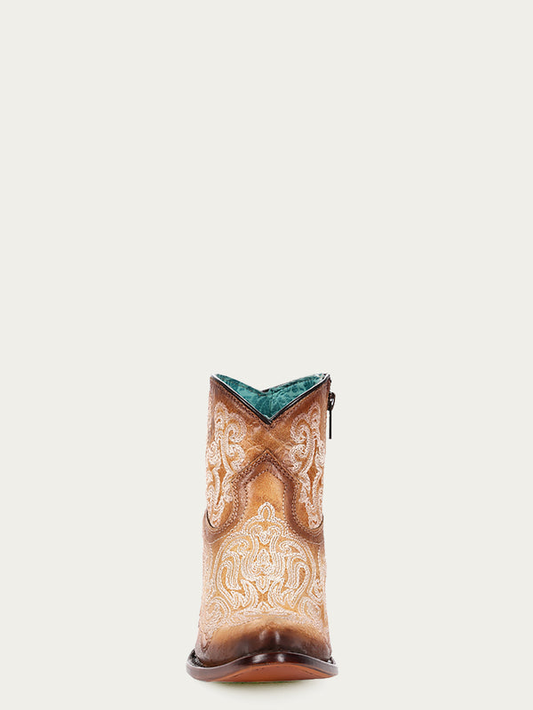 Corral Boots A4581 - WOMEN'S LUMINESCENT EMBROIDERY STRAW BLUE J-TOE ANKLE BOOT WITH ZIPPER