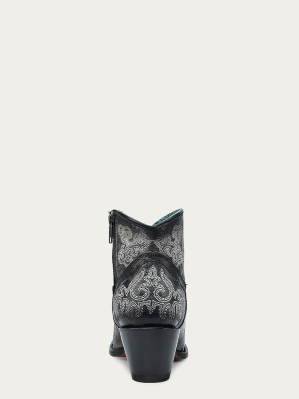 Corral Boots A4598 - WOMEN'S LUMINESCENT EMBROIDERY BLACK J-TOE ANKLE BOOT WITH ZIPPER