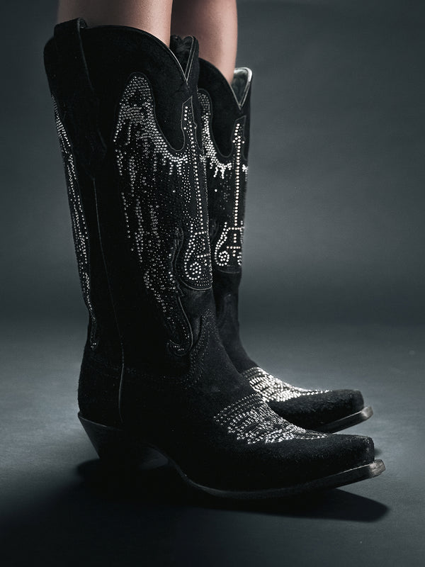 Corral Boots A4611 - WOMEN'S CRYSTALS WINGED GUITAR BLACK SNIP TOE COWBOY BOOT