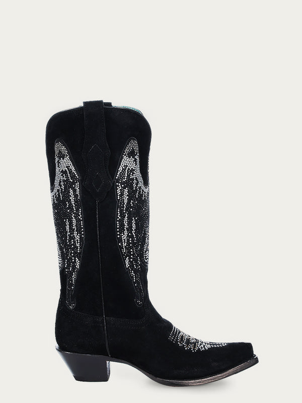 Corral Boots A4611 - WOMEN'S CRYSTALS WINGED GUITAR BLACK SNIP TOE COWBOY BOOT