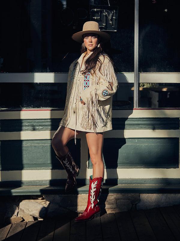 Corral Boots A4623 - WOMEN'S EMBROIDERY AND STUDS WHITE OVERLAY RED POINTED TOE COWBOY BOOT