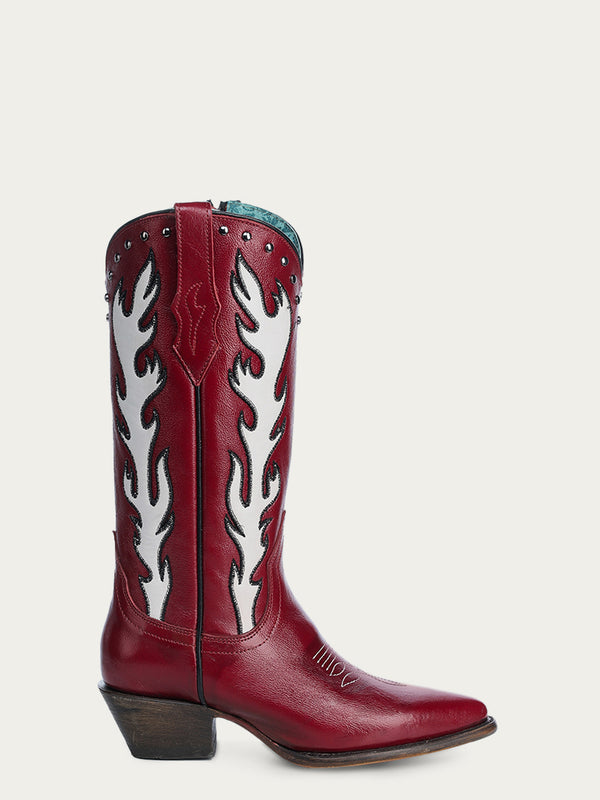 Corral Boots A4623 - WOMEN'S EMBROIDERY AND STUDS WHITE OVERLAY RED POINTED TOE COWBOY BOOT