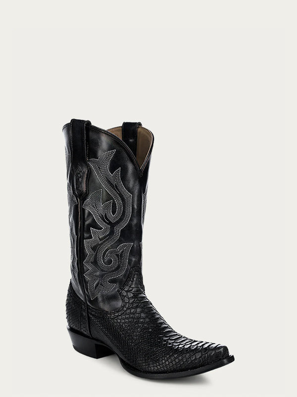 corral boots A4643 - MEN'S BLACK PYTHON EMBROIDERY SNIP TOE COWBOY BOOT