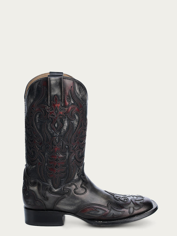 Corral Boots A4656 - MEN'S EMBROIDERY OVERLAY BLACK BONE WIDE SQUARE TOE COWBOY BOOT