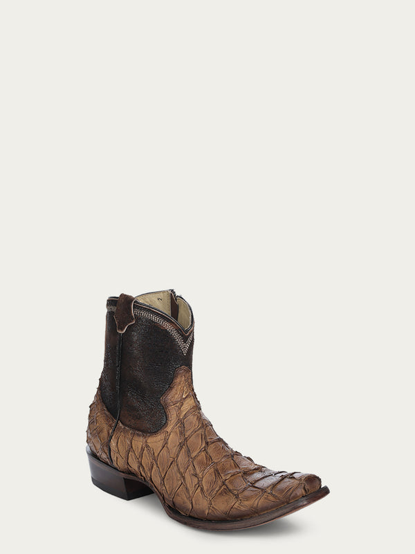 corral boots A4660 - MEN'S EMBROIDERY COGNAC FISH PIRARUCU NARROW SQUARE TOE SHORT COWBOY BOOT