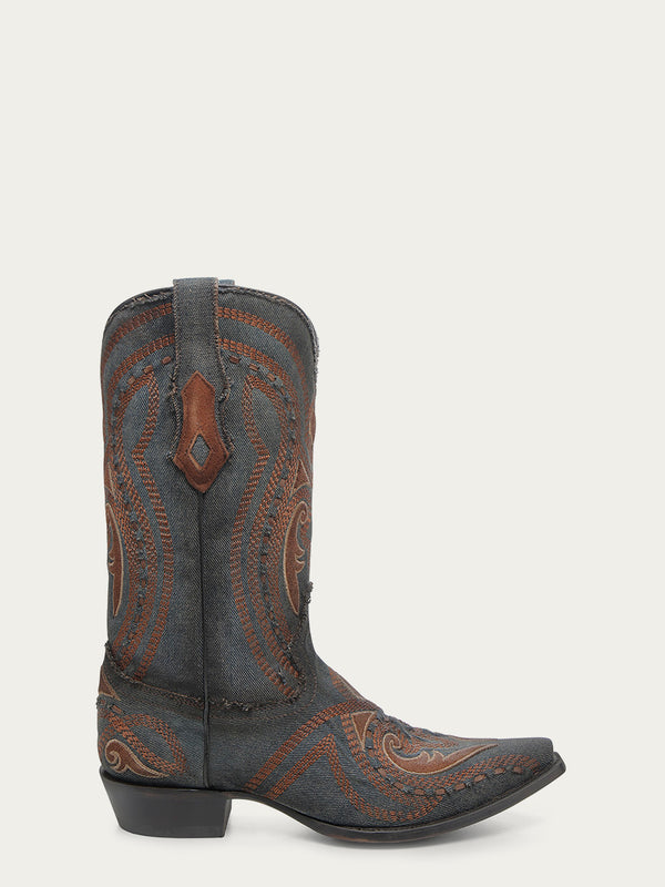 Corral Boots A4662 - MEN'S BROWN OVERLAY EMBROIDERY AND WOVEN SNIP TOE DENIM COWBOY BOOT