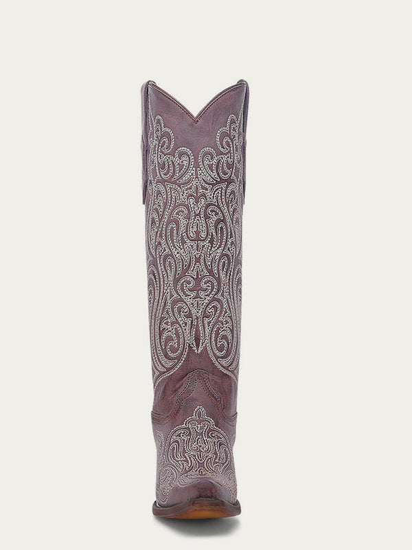 Corral Boots A4698 - WOMEN'S BLUE AND YELLOW EMBROIDERY LUMINESCENT DARK PINK TALL TOP SNIP TOE COWBOY BOOT