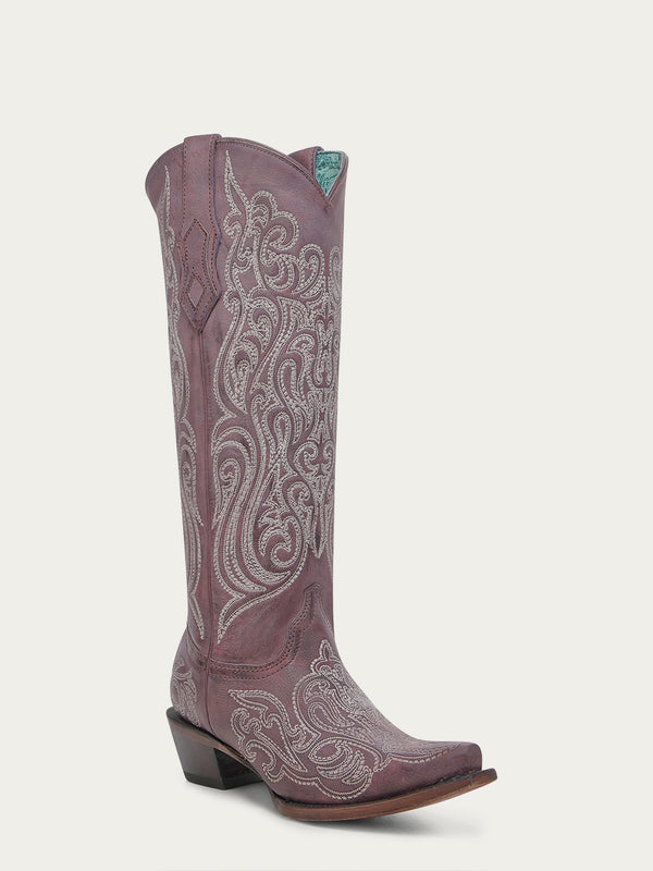 corral boots A4698 - WOMEN'S BLUE AND YELLOW EMBROIDERY LUMINESCENT DARK PINK TALL TOP SNIP TOE COWBOY BOOT corral boots A4698 - WOMEN'S BLUE AND YELLOW EMBROIDERY LUMINESCENT DARK PINK TALL TOP SNIP TOE COWBOY BOOT