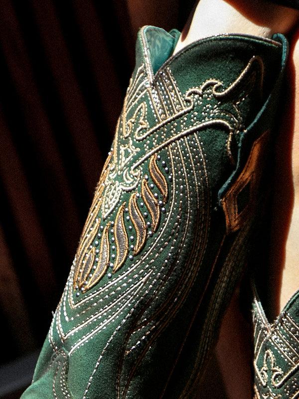 Corral Boots A4714 - WOMEN'S OVERLAY EMBROIDERY AND STUDS GREEN SNIP TOE COWBOY BOOTS