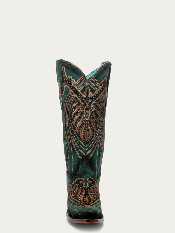 Corral Boots A4714 - WOMEN'S OVERLAY EMBROIDERY AND STUDS GREEN SNIP TOE COWBOY BOOTS