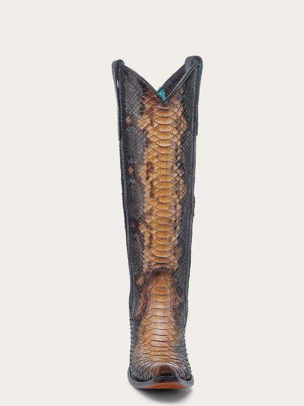 Corral Boots A4715 - WOMEN'S GENUINE FULL PYTHON SADDLE/ BLUE TALL TOP SNIP TOE COWBOY BOOT