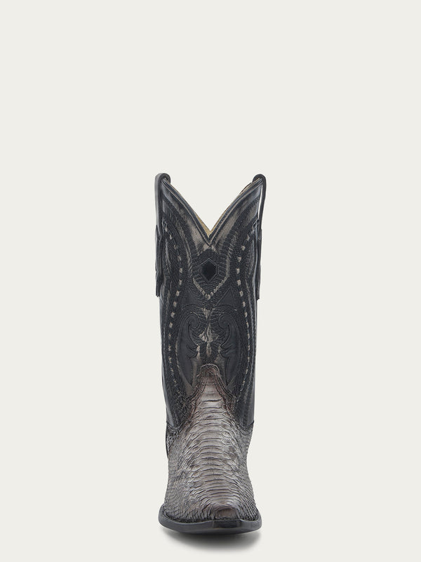 Corral Boots A4735 - MEN'S NATURAL PYTHON OVERLAY EMBROIDERY AND WOVEN DETAIL BLACK SNIP TOE COWBOY BOOT