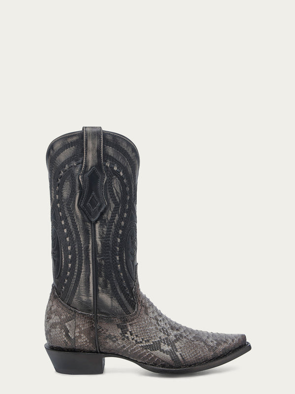 Corral Boots A4735 - MEN'S NATURAL PYTHON OVERLAY EMBROIDERY AND WOVEN DETAIL BLACK SNIP TOE COWBOY BOOT