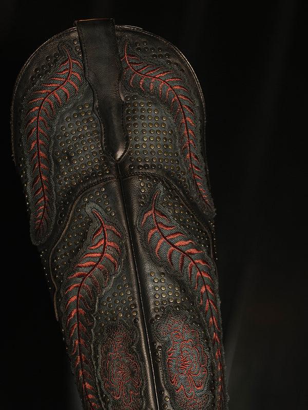 Corral Boots A4737 - WOMEN'S RED EMBROIDERY WOVEN J TOE BLACK COWBOY BOOT