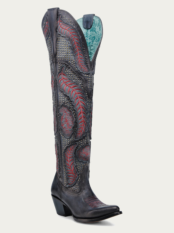 corral boots A4737 - WOMEN'S RED EMBROIDERY WOVEN J TOE BLACK COWBOY BOOT