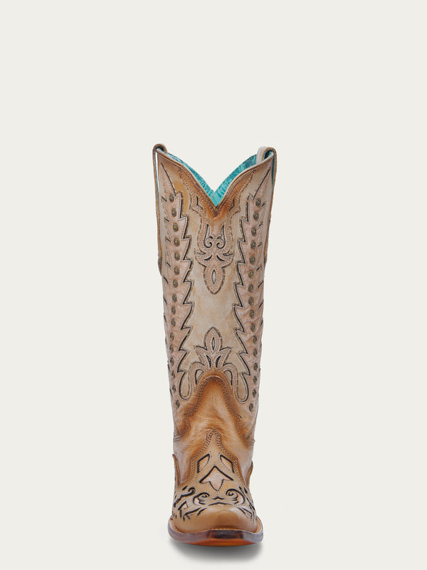 Corral Boots A4740 - WOMEN'S EMBROIDERY OVERLAY AND STUDS WING TIP SAND SNIP TOE COWBOY BOOT