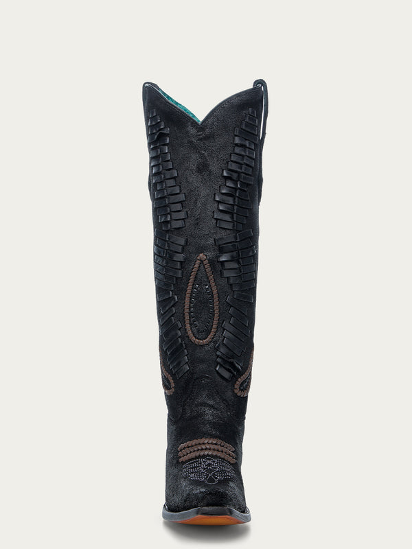 Corral Boots A4752 - WOMEN'S BLACK FLORAL EMBROIDERY SNIP TOE TALL TOP COWBOY BOOT