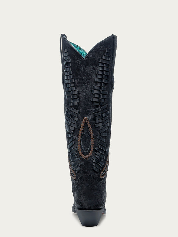 Corral Boots A4752 - WOMEN'S BLACK FLORAL EMBROIDERY SNIP TOE TALL TOP COWBOY BOOT