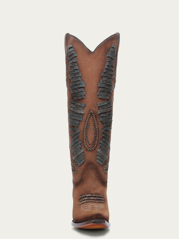 Corral Boots A4754 - WOMEN'S DENIM WOVEN TALL TOP COGNAC SNIP TOE COWBOY BOOT