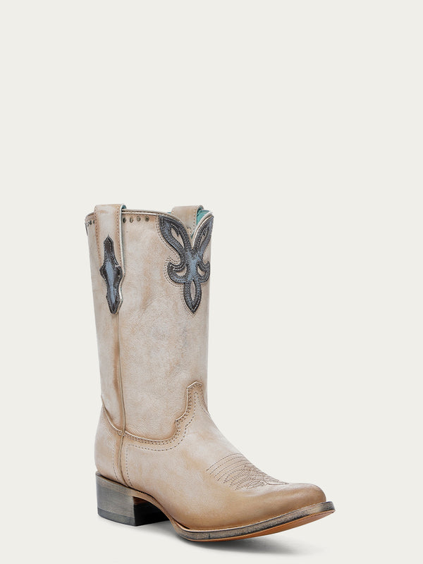 corral boots A4760 - WOMEN'S TURQUOISE OVERLAY EMBROIDERY AND STUDS SAND ROUND TOE COWBOY BOOT