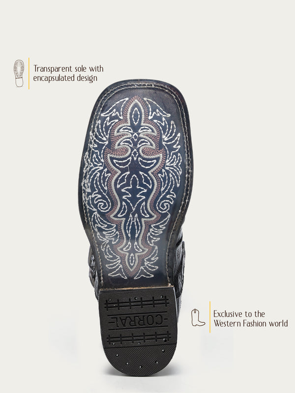 Corral Boots A4774 - MEN'S CAIMAN EMBROIDERY AND OVERLAY CHOCOLATE WIDE SQUARE TOE COWBOY BOOT