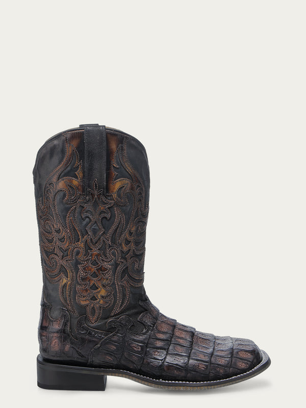 Corral Boots A4774 - MEN'S CAIMAN EMBROIDERY AND OVERLAY CHOCOLATE WIDE SQUARE TOE COWBOY BOOT