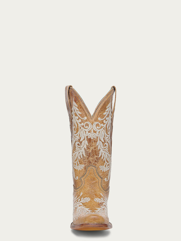 Corral Boots A4784 - WOMEN'S GLOW IN THE DARK WHITE FLORAL EMBROIDERY SAND SQUARE TOE COWBOY BOOT