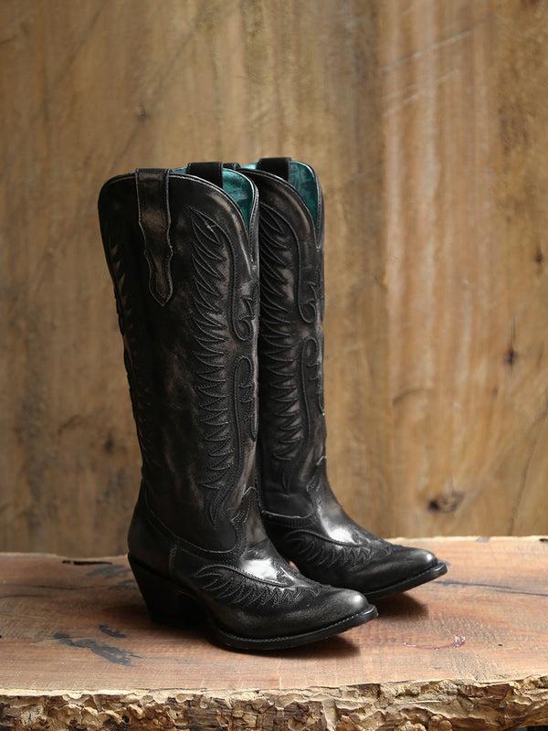 Corral Boots A4792 - WOMEN'S EMBROIDERY BLACKED BONE J TOE COWBOY BOOT