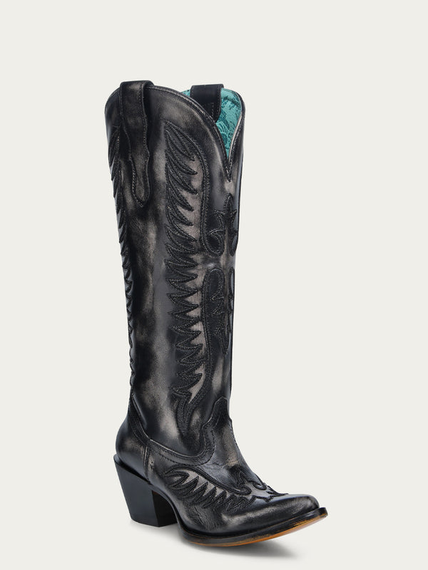 corral boots A4792 - WOMEN'S EMBROIDERY BLACKED BONE J TOE COWBOY BOOT