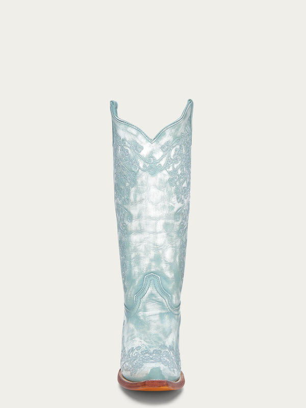 Corral Boots A4799 - WOMEN'S FLORAL EMBROIDERY FADED TURQUOISE SNIP TOE COWBOY BOOT