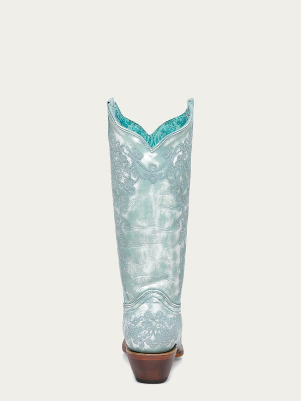 Corral Boots A4799 - WOMEN'S FLORAL EMBROIDERY FADED TURQUOISE SNIP TOE COWBOY BOOT