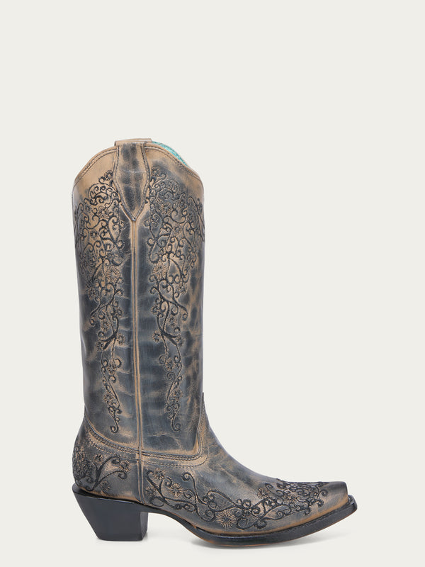 Corral Boots A4802 - WOMEN'S TAUPE FLORAL EMBROIDERY SNIP TOE COWBOY BOOT