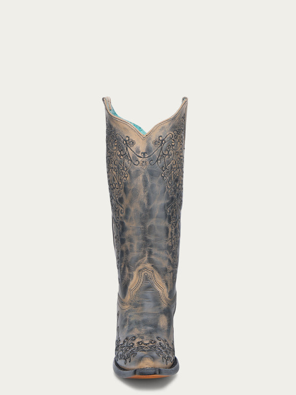 Corral Boots A4802 - WOMEN'S TAUPE FLORAL EMBROIDERY SNIP TOE COWBOY BOOT