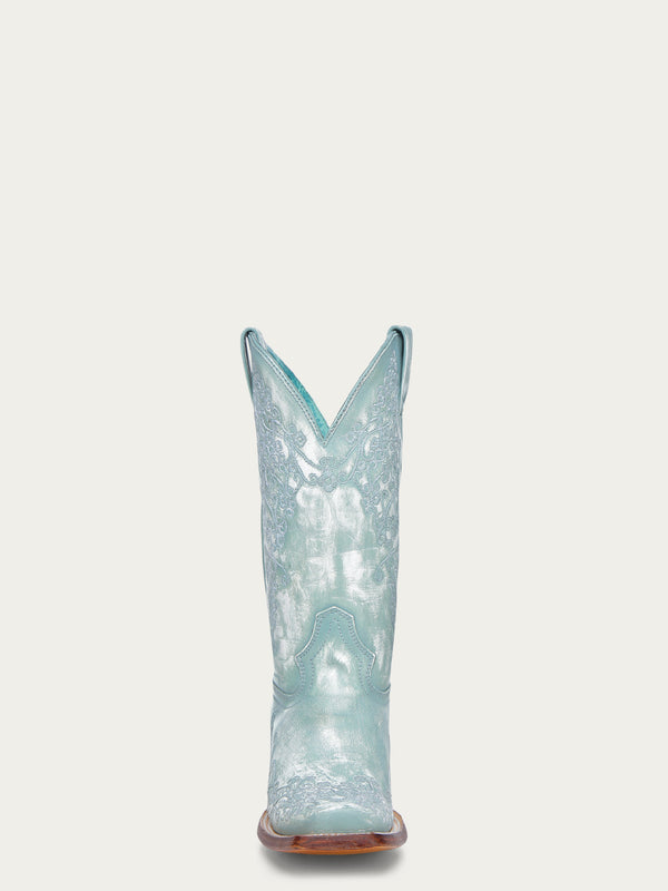 Corral Boots A4804 - WOMEN'S FLORAL EMBROIDERY FADED TURQUOISE SQUARE TOE COWBOY BOOT