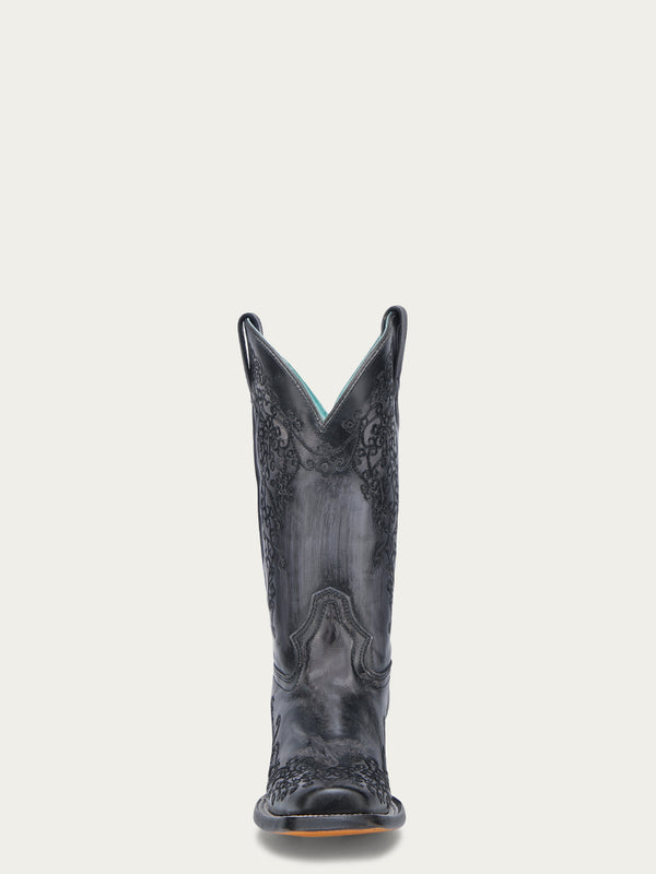 Corral Boots A4805 - WOMEN'S BLACK FLORAL EMBROIDERY SQUARE TOE COWBOY BOOT