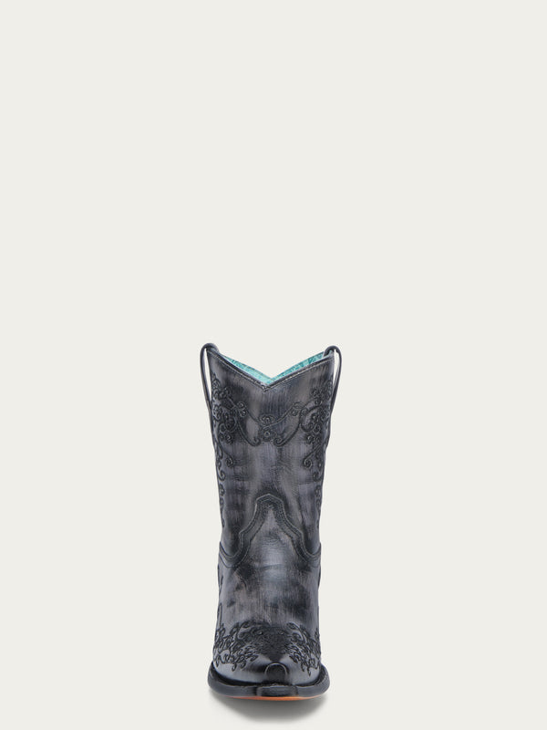 Corral Boots A4810 - WOMEN'S FLORAL EMBROIDERY BLACK SNIP TOE ANKLE COWBOY BOOT