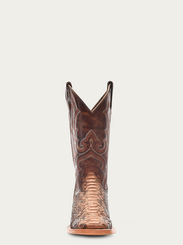 Corral Boots B5000 - MEN'S EMBROIDERY AND GENUINE PYTHON TAUPE WIDE SQUARE TOE COWBOY BOOT