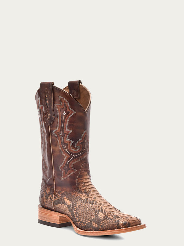 corral boots B5000 - MEN'S EMBROIDERY AND GENUINE PYTHON TAUPE WIDE SQUARE TOE COWBOY BOOT
