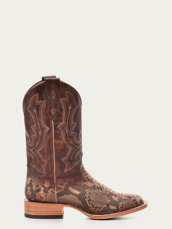 Corral Boots B5000 - MEN'S EMBROIDERY AND GENUINE PYTHON TAUPE WIDE SQUARE TOE COWBOY BOOT