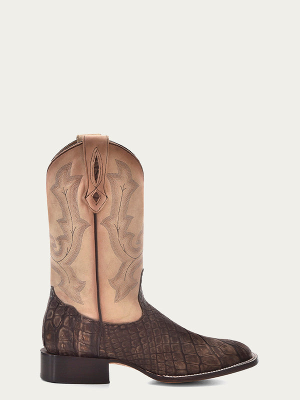 Corral Boots B5003 - MEN'S CAPPUCCINO-SAND EMBROIDERY ALLIGATOR WIDE SQUARE-TOE COWBOY BOOT