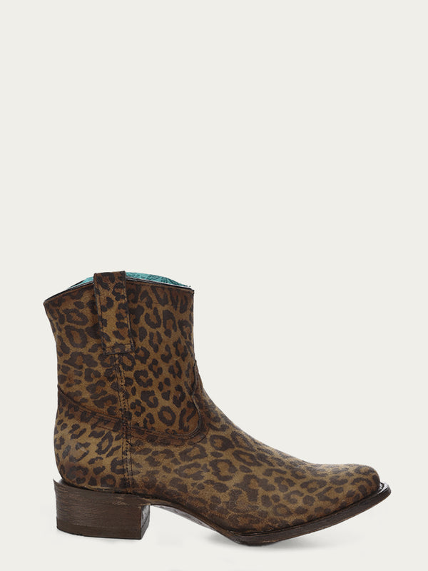 Corral Boots C3627 - WOMEN'S LEOPARD PRINT ROUND TOE ANKLE BOOT WITH ZIPPER