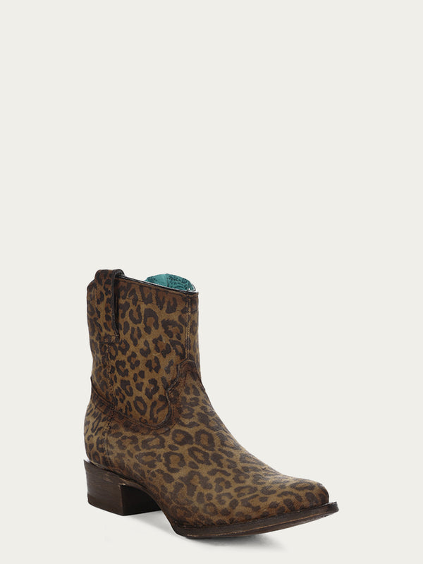 corral boots C3627 - WOMEN'S LEOPARD PRINT ROUND TOE ANKLE BOOT WITH ZIPPER