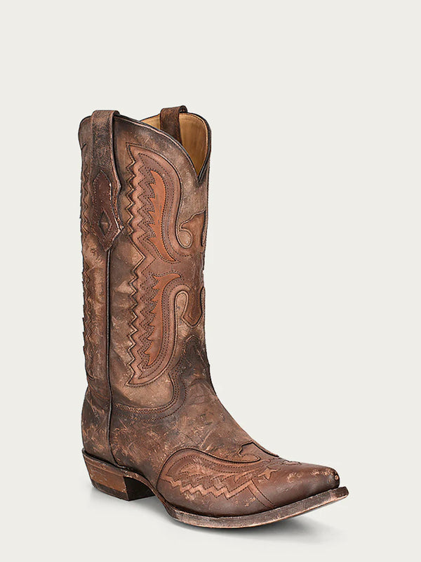 corral boots C3952 - MEN'S EAGLE INLAY AND EMBROIDERY WING TIP SNIP TOE DISTRESSED TAN COWBOY BOOT