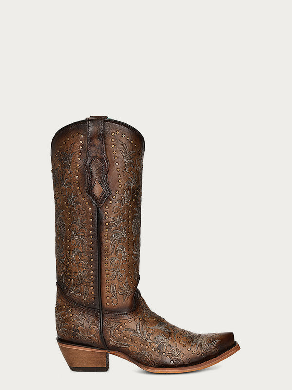 Corral Boots C3972 - WOMEN'S EMBROIDERY AND STUDS MAPLE SNIP TOE COWBOY BOOT