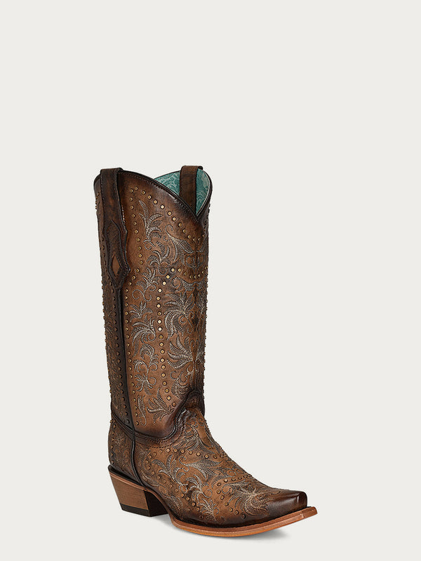 corral boots C3972 - WOMEN'S EMBROIDERY AND STUDS MAPLE SNIP TOE COWBOY BOOT