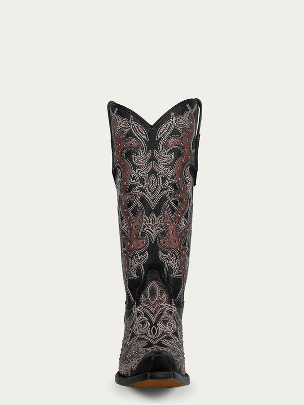 Corral Boots C4040 - WOMEN'S COPPER EMBROIDERY AND CRYSTALS SNIP TOE BLACK COWBOY BOOT