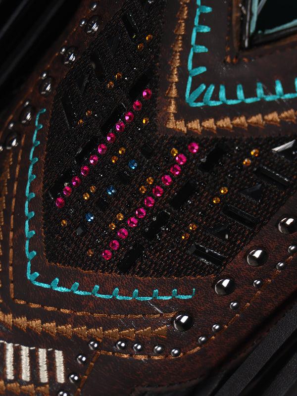 Corral Boots C4078 - WOMEN'S EMBROIDERY WITH LAMB FRINGE AND STUDS SNIP TOE COWBOY BOOT