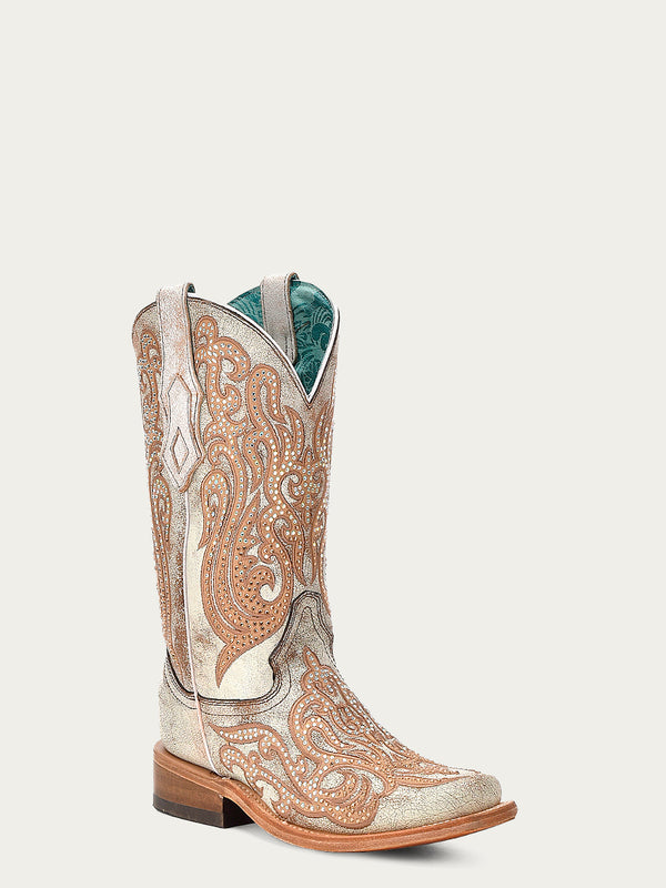 corral boots C4094 - WOMEN'S DISTRESSED WHITE WITH HONEY EMBROIDERY AND CRYSTALS SQUARE TOE COWBOY BOOT corral boots C4094 - WOMEN'S DISTRESSED WHITE WITH HONEY EMBROIDERY AND CRYSTALS SQUARE TOE COWBOY BOOT