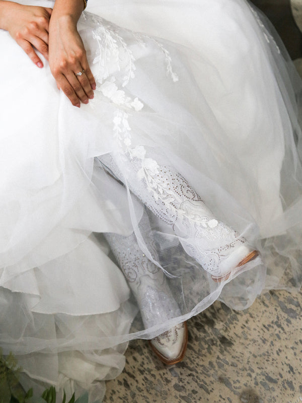 Corral Boots C4103 - WOMEN'S WHITE OVERLAY EMBROIDERY AND CRYSTALS SNIP TOE BOOT